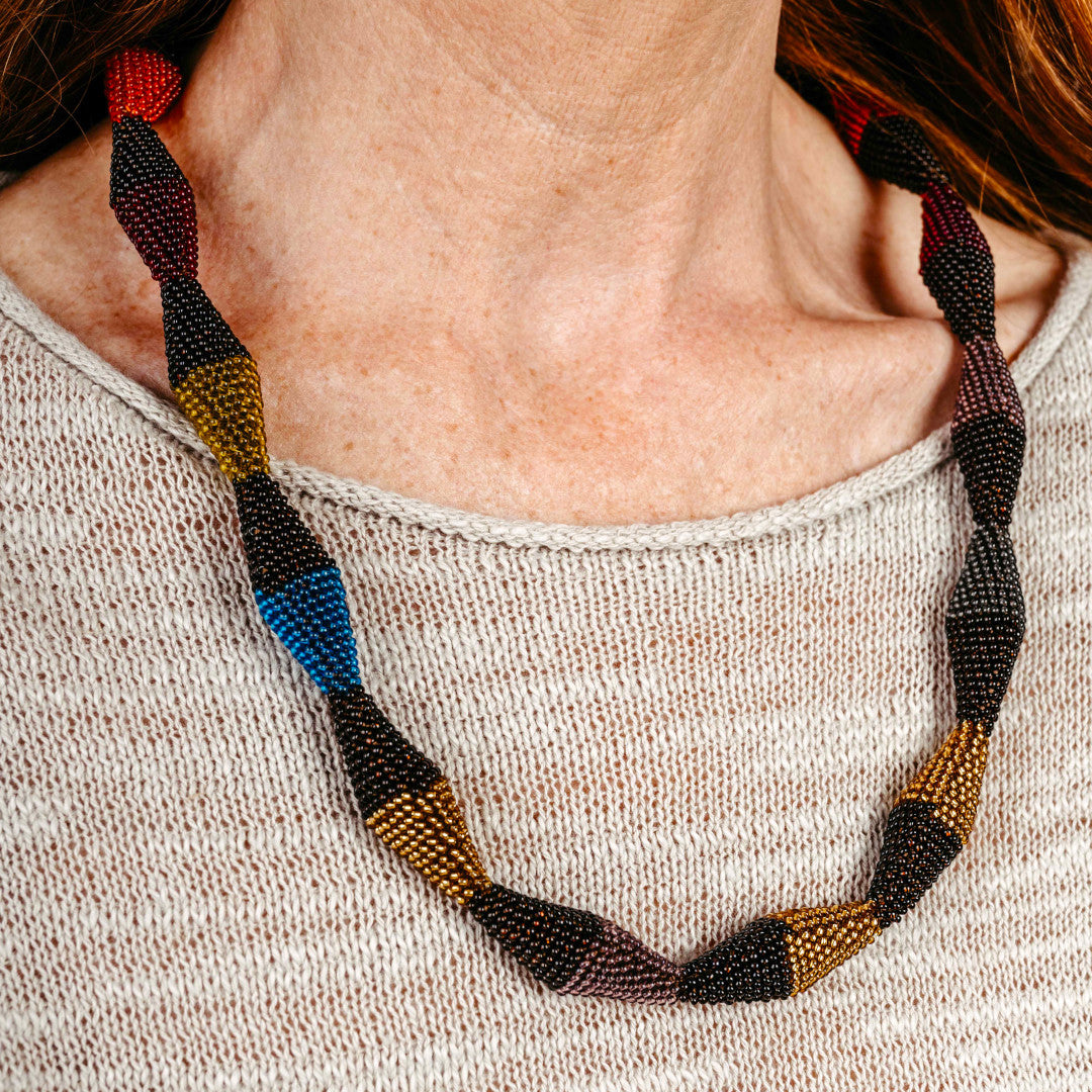 long necklace "Trinity Zig-Zag - Living Earth"